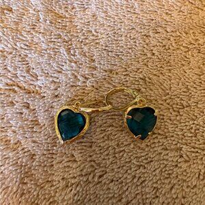 Gold-Tone Blue Heart Drop Earrings - Women Jewelry